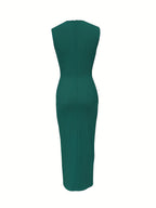 New Elegant Mix-and-Match Slit Sleeveless Dress - Green