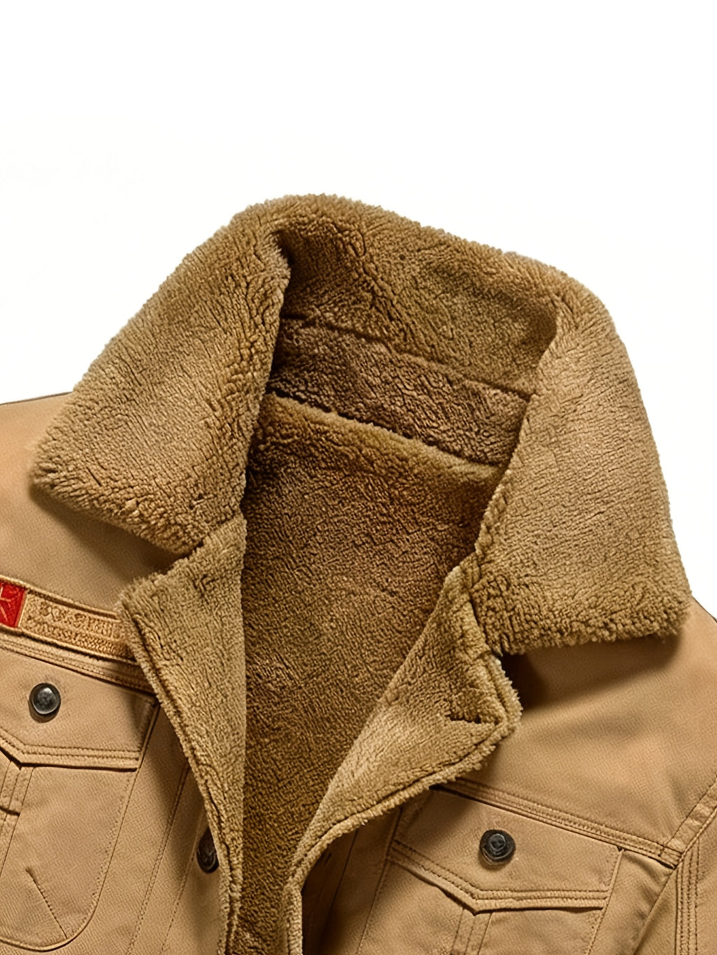 Men's Large Lapel Denim Work Jacket, Thickened for Locking in Heat and Cold Resistance, Wear-Resistant Washed Twill Workwear Fabric, Slim Fit Vintage Biker Style, Autumn/Winter Streetwear Commuter Biker Outfit, Full Lining, Chest Flap Patch Pocket - Khaki