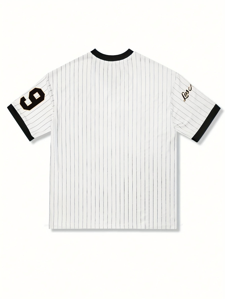 European and American V-neck Trendy Letter Print Sports T-shirt - Black