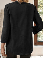 Women'S V-Neck Short Sleeve Shirt, Universal Casual Blouse Top - Black