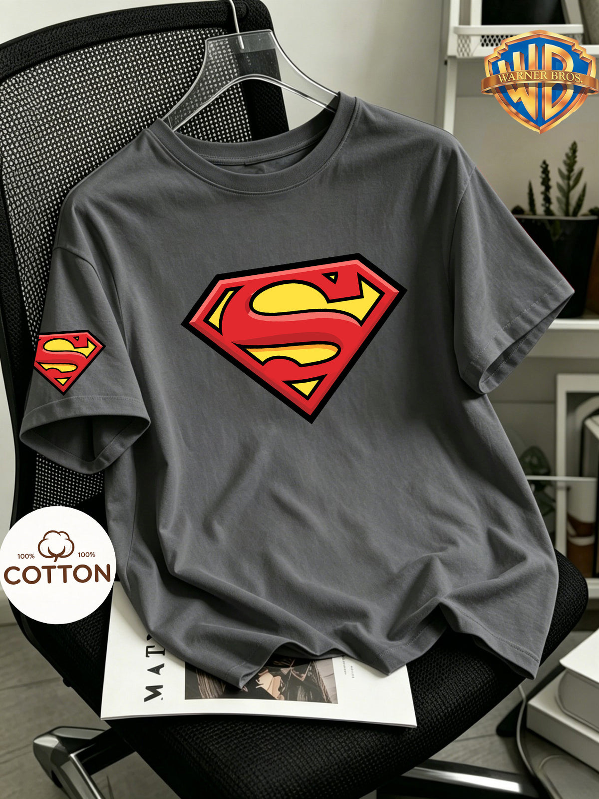100%, DC Superman Logo Classic Running Men'S Print for Spring, Summer, Autumn, Men'S And Women'S Short Sleeved T-Shirt, Round Neck Comfortable Top, Soft And Comfortable Fabric, Perfect for Home, Sports, Outdoor, Casual - Dark Gray