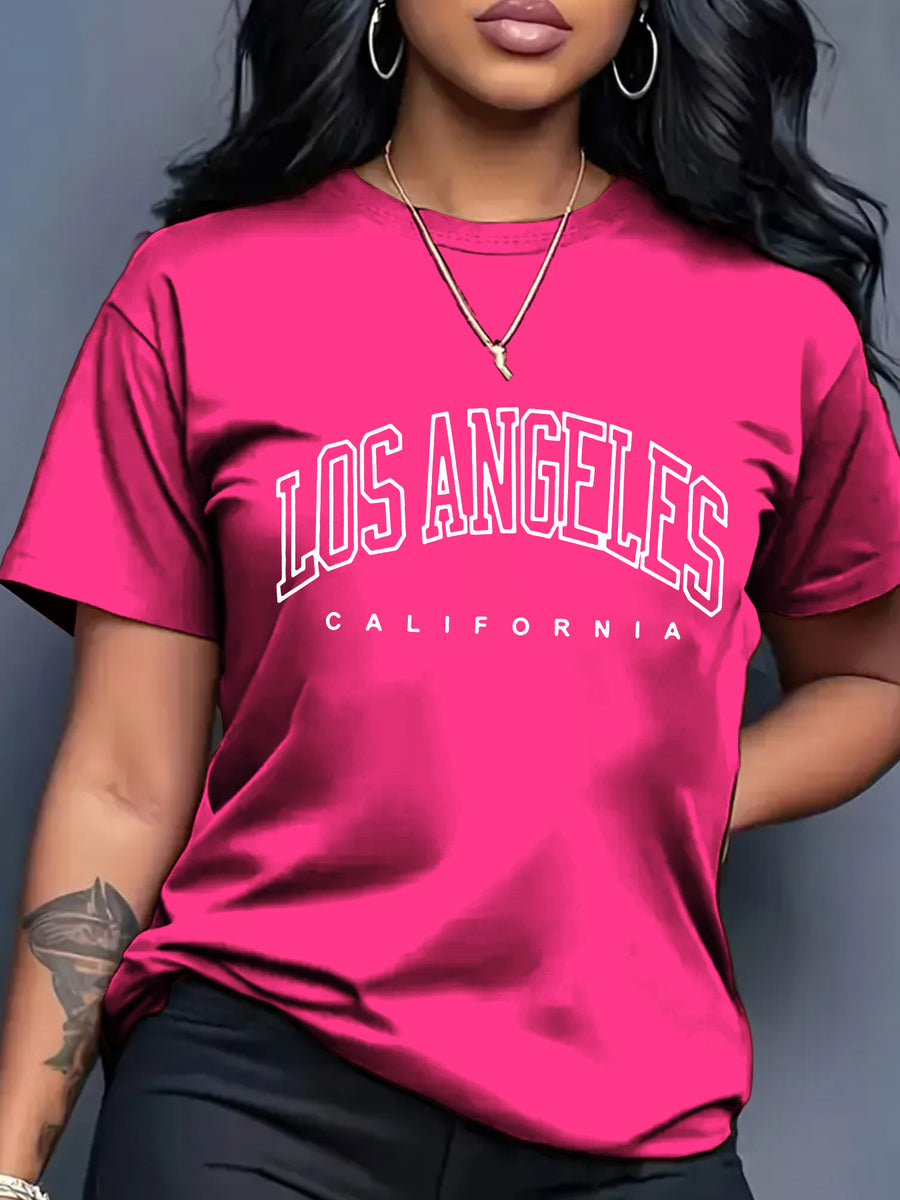 Women's Oversized Round Neck Short Sleeve T-Shirt - Blouse with - Letter Print (Suitable for Initial/ending Letters) - Loose Fit Casual & Elegant - Top - Machine Washable Comfortable Casual Attire for & Outfits - Rose Red