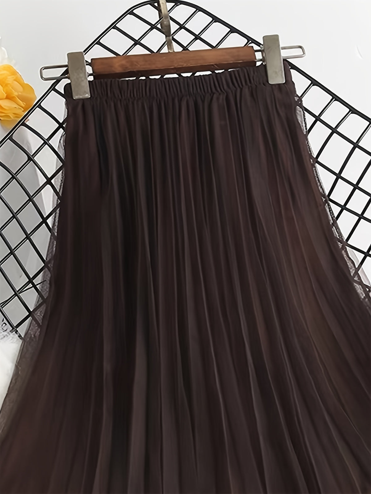 Petite Women'S Mesh Half Skirt High-Waist Pleated Flared Skirt - Coffee Brown