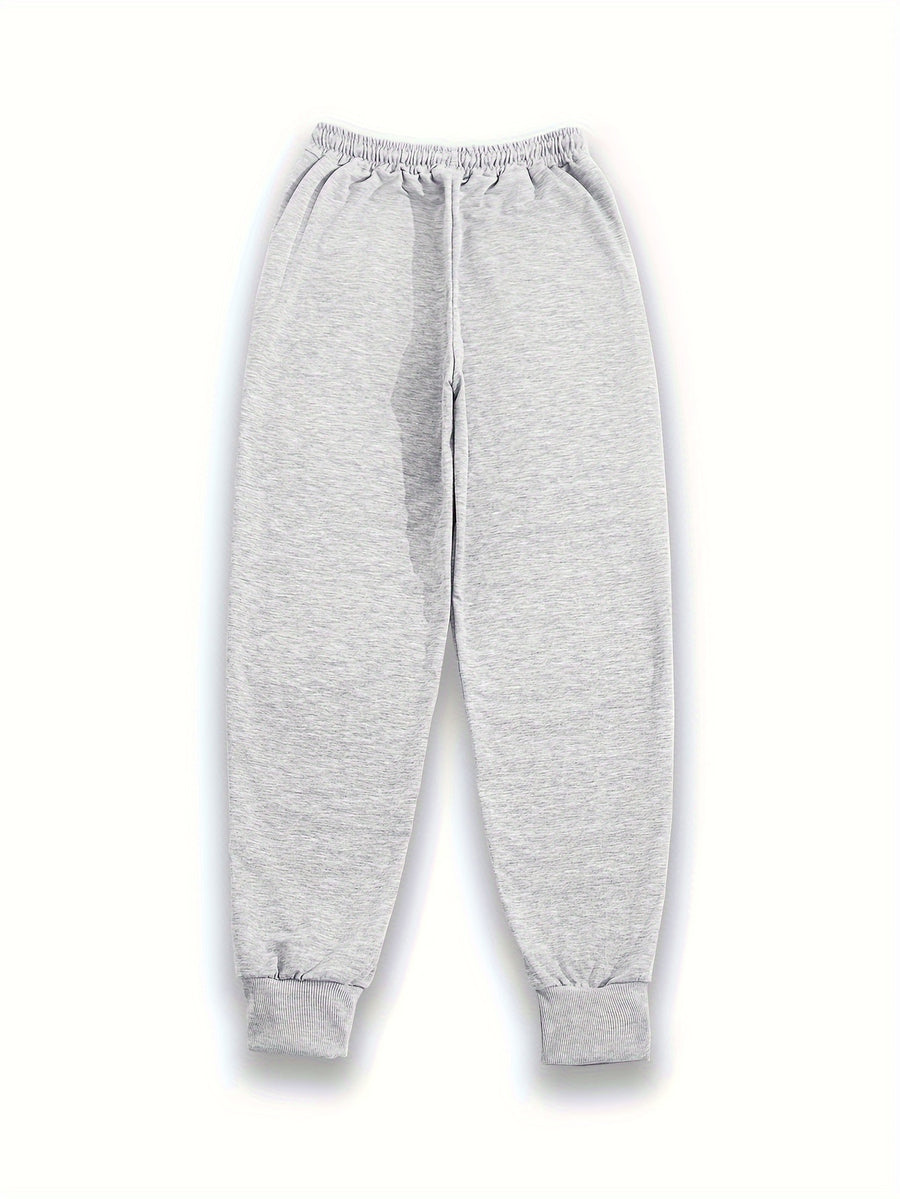 Casual Trousers with a Graphic Design, Featuring an Elastic Waistband, Suitable for Women - Grey