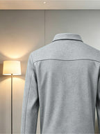Spring And Autumn Men'S High-End Business Casual Jacket, Luxurious Texture Style, Waffle Texture Jacquard Fabric, Double-Sided Zipper Pockets, Stylish And Structured Long-Sleeve Coat, Suitable for Business Meetings, Daily Commuting, And As a Gift - Light Grey