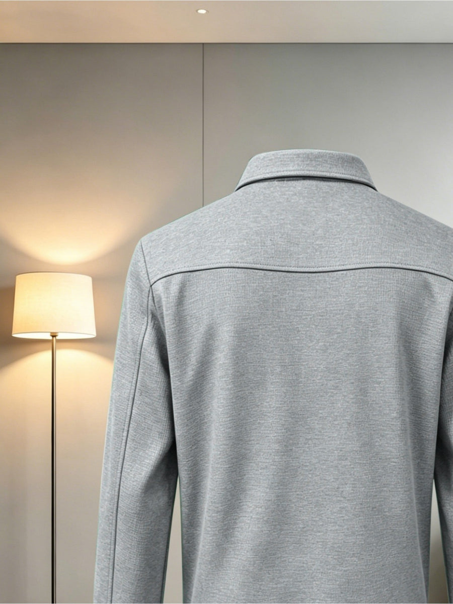Spring And Autumn Men'S High-End Business Casual Jacket, Luxurious Texture Style, Waffle Texture Jacquard Fabric, Double-Sided Zipper Pockets, Stylish And Structured Long-Sleeve Coat, Suitable for Business Meetings, Daily Commuting, And As a Gift - Light Grey