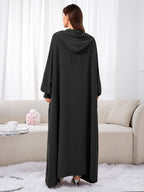 Plus Size - 1pc Ice Wrinkled Fabric Solid Color Loose Hooded Headscarf Women'S Fashion Abaya Suitable for Spring Summer Autumn Daily Wear Robe Foulard Femme Abaya Femme Foulard Abaya Femme - Black