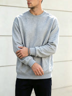 Men's Spring/Autumn Fashion Crew Neck Sweatshirt - Knitted Long Sleeve, Casual Sportswear Top, Studio Single Piece T-Shirt, Cotton Blend Knit with Slight Stretch Fabric, Pullover, New Men's Apparel Gift - Grey