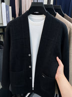 Men'S 1pc V-Neck Knit Cardigan Sweater Jacket Casual Outerwear Pullover - Black
