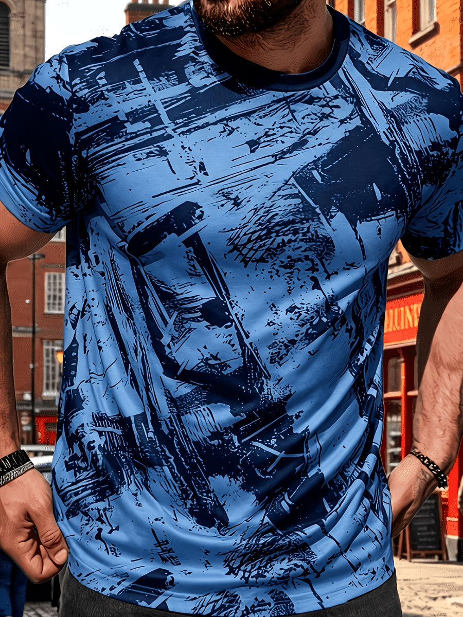 Men's Size-Coded Summer T-Shirts with Printed Design(Non-Textured), Ideal for Seaside Outdoor Sports Outfits - Style 11