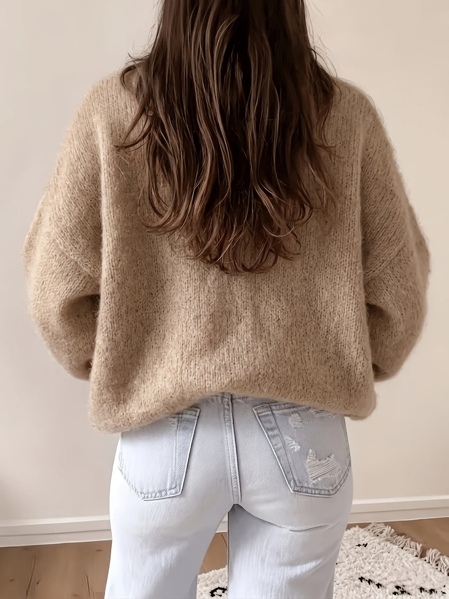 French Lazy Round Neck Sweater Early Autumn Early Winter Oversized Lantern Long Sleeve Women'S Soft Plush Skin-Friendly -Concealing Single Piece Versatile Inner Wear Outer Wear Commute Date Travel Casual Relaxed Atmosphere Pullover Top ASD1 - Khaki