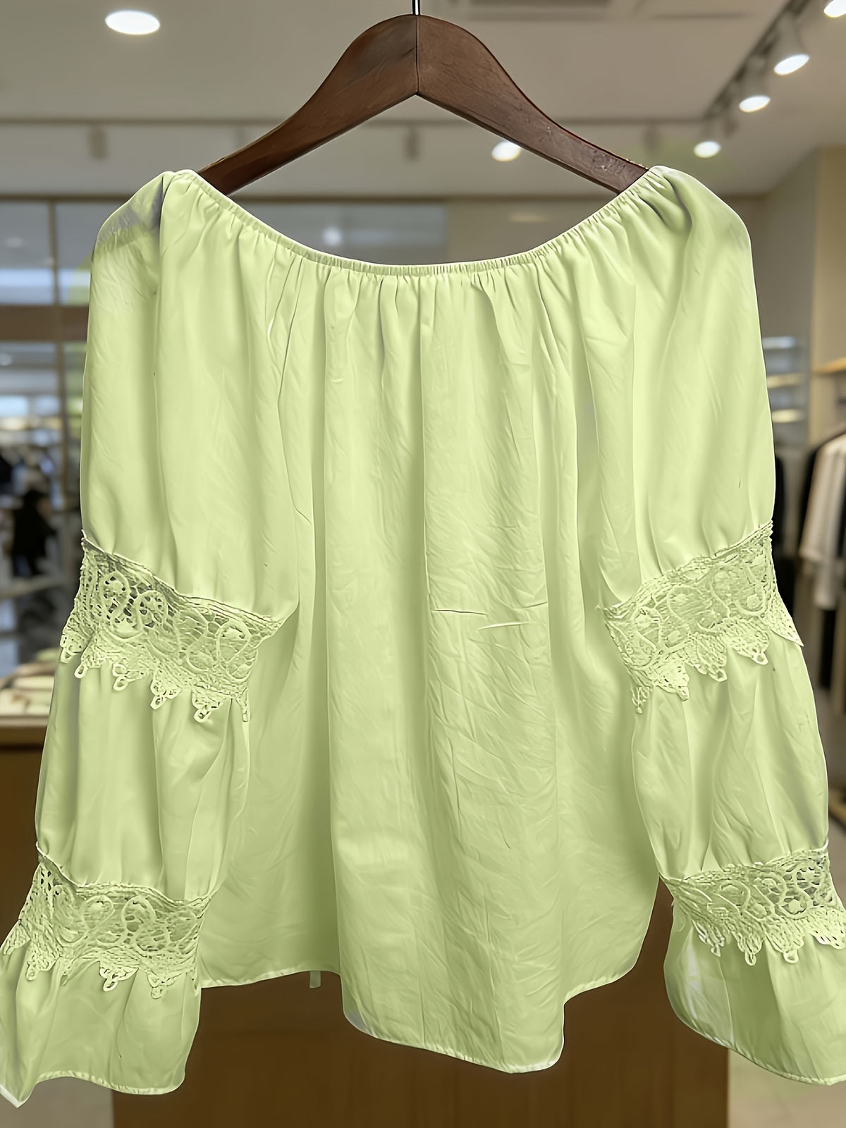 Women'S Spring Summer Retro Lace Patchwork V-Neck Lightweight Comfortable Cute Top, Elegant Comfortable Loose Casual Commute Dress Shirt - Greenish Yellow