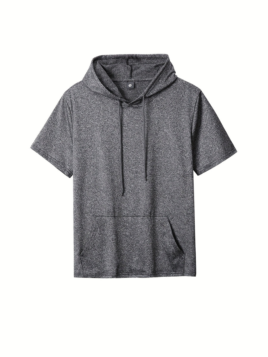 2pcs Men's Stylish Versatile Hooded Short-Sleeve T-Shirt with Kangaroo Pocket, Quick-Dry Breathable Casual Sportswear for Outdoor Fitness and Jogging - Mixed colors
