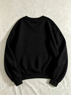 Fall Winter Essential V-Neck Warm Sweatshirt, Printed Pattern Design, Thickened And Fleece-Lined Comfortable Soft, Suitable for Various Dressing Styles, Perfect for Layering, Matching with Various Bottoms, Daily Office Commute - Black