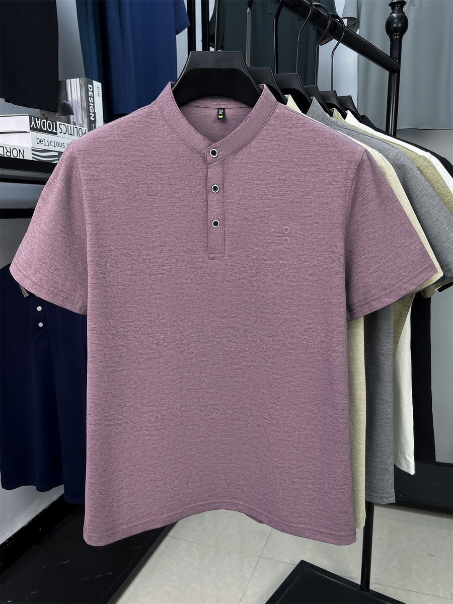 [Pearson OBM] Men'S T-Shirt New Short Sleeve Polo Shirt Stand-Up Collar Easy Business Casual Premium Top Dongli - Light Purple