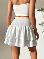 Women's Elegant Middle Eastern-Inspired Tiered Skirt - Solid Color, Machine Washable, Non-See-Through Fabric, Regular Length for Spring/Summer Casual & Formal Wear - White