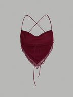 Women's Camisole Top with Criss-cross Tie Design, Paisley Pattern Placement Print, Backless Style, Perfect for Beach Vacations - Burgundy