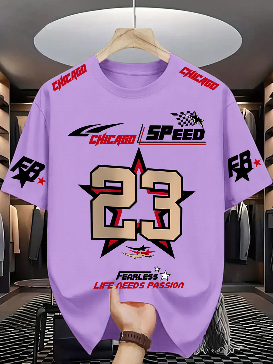 Chicago Speed 93 Fearless Men'S Round Neck T-Shirt -- Lifestyle And Performance Inspired - Purple