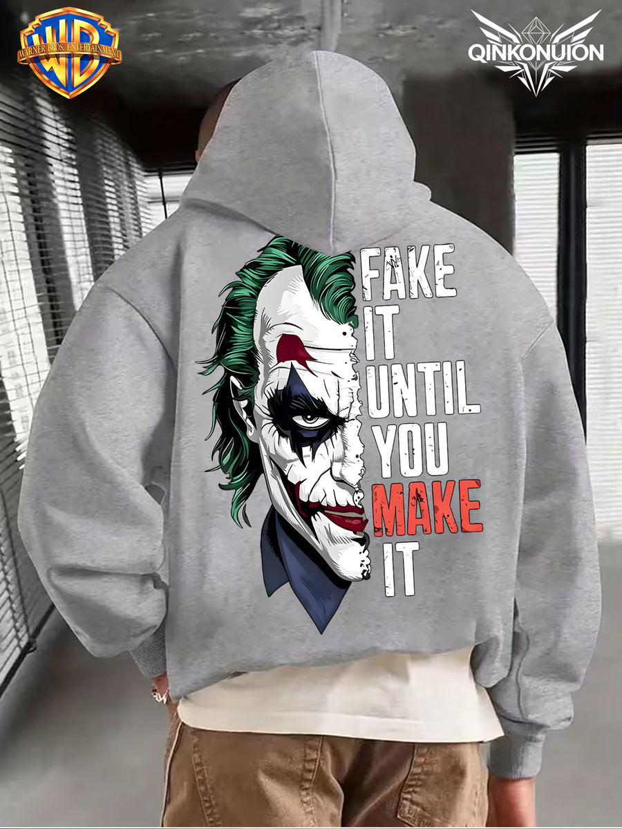 WB Warner Men'S New Trendy Hoodie, Clown-Themed Printed Design Hoodie, Daily Casual Drawstring Hoodie, Long Sleeve Hoodie, Machine Washable, Multifunctional Sports And Leisure Loose Fit Men'S Hoodie - Light Grey