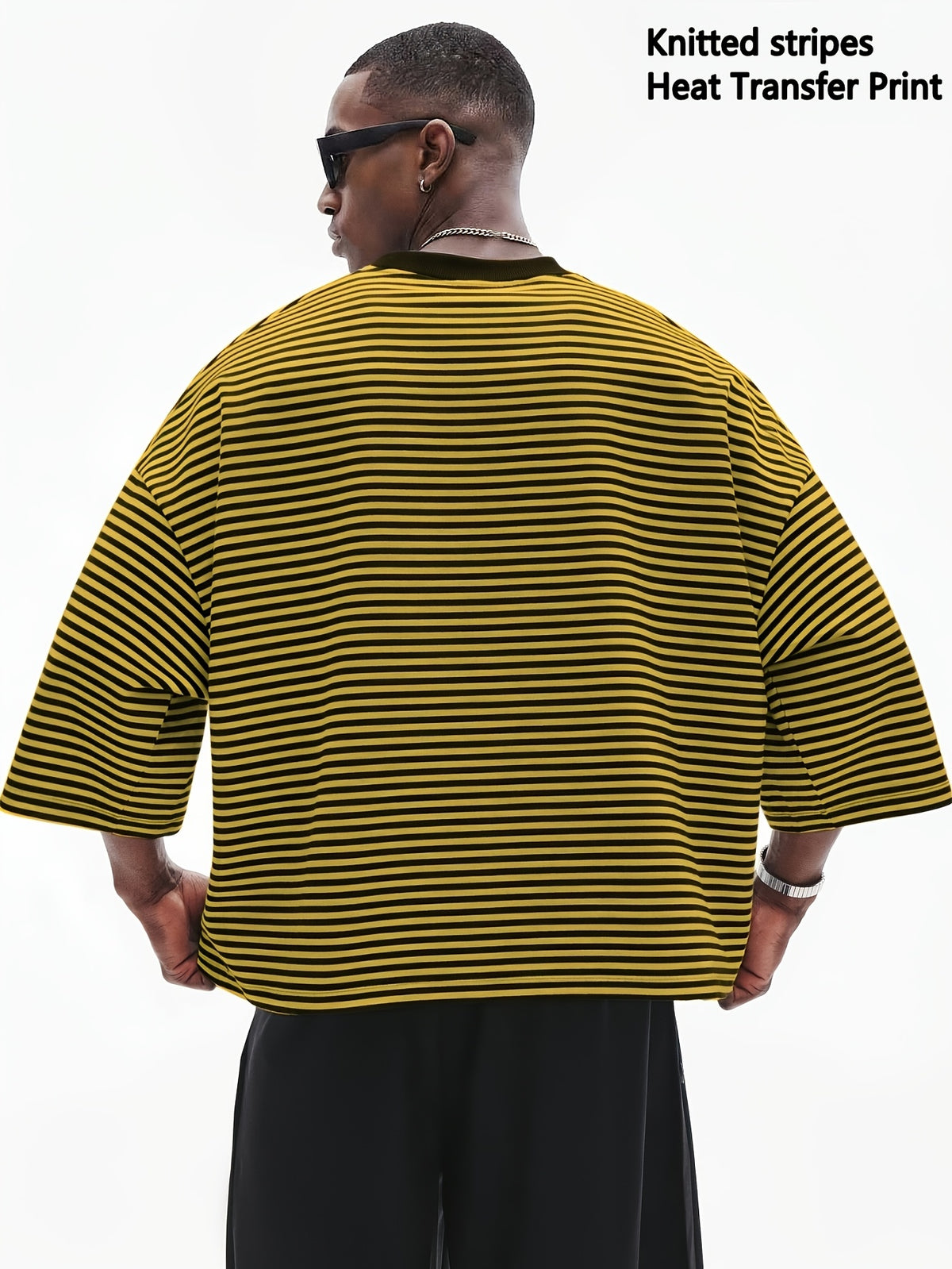 Summer Striped Cropped Loose-Fit Crew Neck T-Shirt, Men's Drop-Shoulder Simple Versatile Casual Top, Machine Washable - Multicolor
