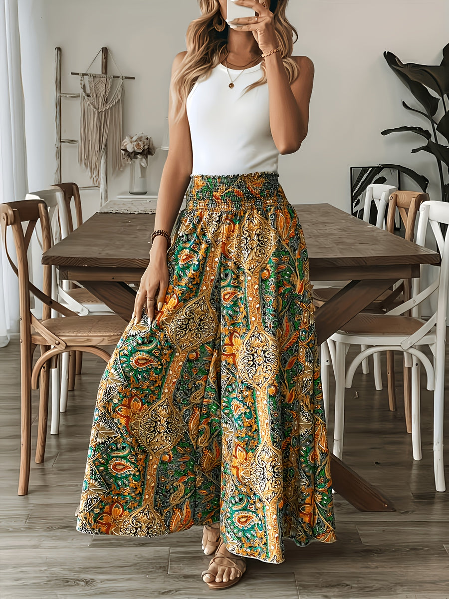 New Women'S Fashion Casual Sexy Generous Elegant Random Print Waist-Cinching Wide-Leg Shorts Skirt - Multicolor 1