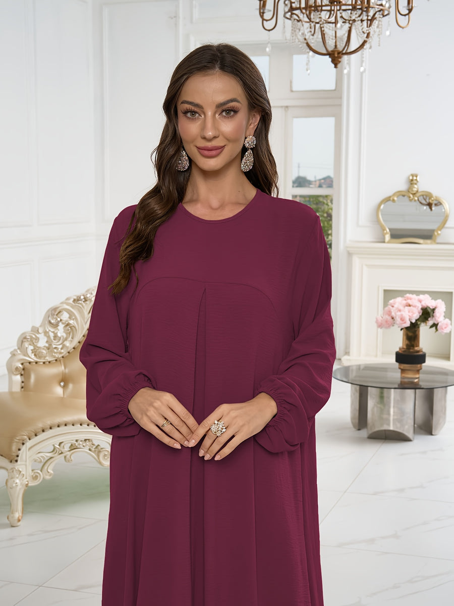 1pc Stylish Holiday Attire, Featuring a Relaxed Fit And Versatile Solid Color, Perfect for Everyday Use. This Comfortable And Casual Women'S Abaya Dress Is Ideal for Muslim Women, Offering Long Dresses And Elegant Robes for Ladies - Burgundy