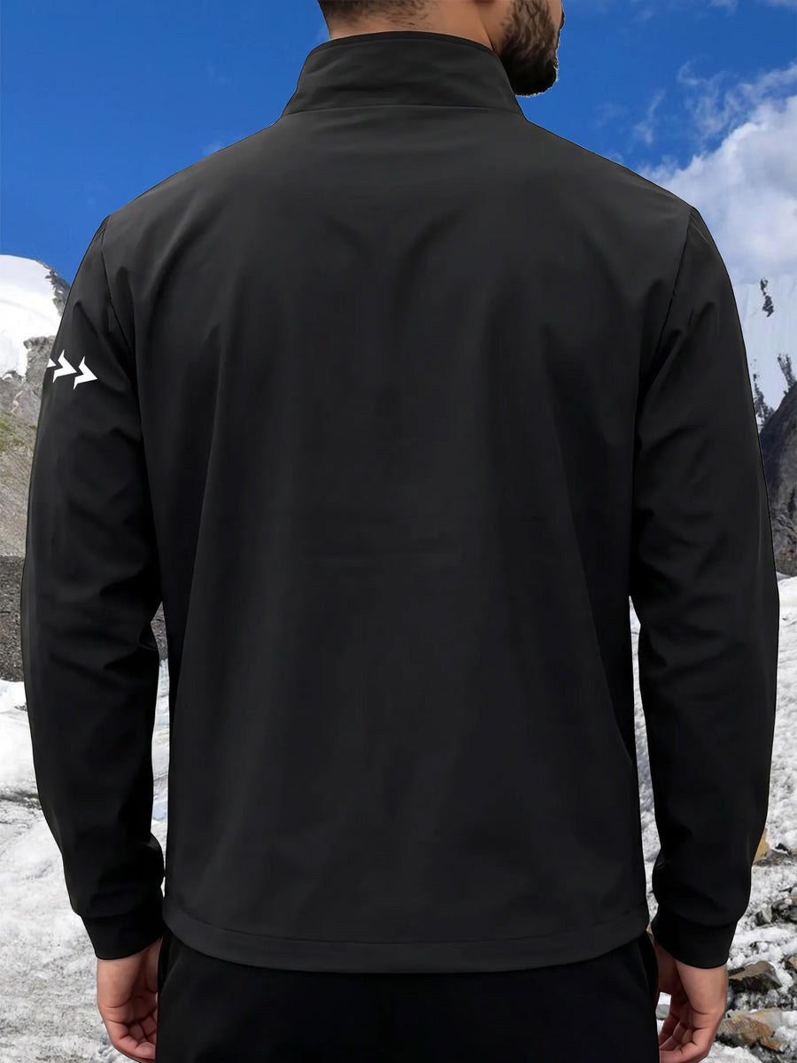 Men'S Spring Autumn Stand-Collar Casual Jacket, Zipper-Style Lightweight Coat, Side Contrast Stand-Collar Sporty Commuter Top - Black