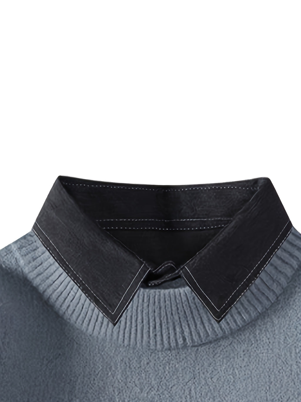 New Autumn And Winter Styles for Young Men'S Lapel Fake Two-Piece Knitted Sweater, Warm Sweater, Fashionable, Casual And Versatile - Grey