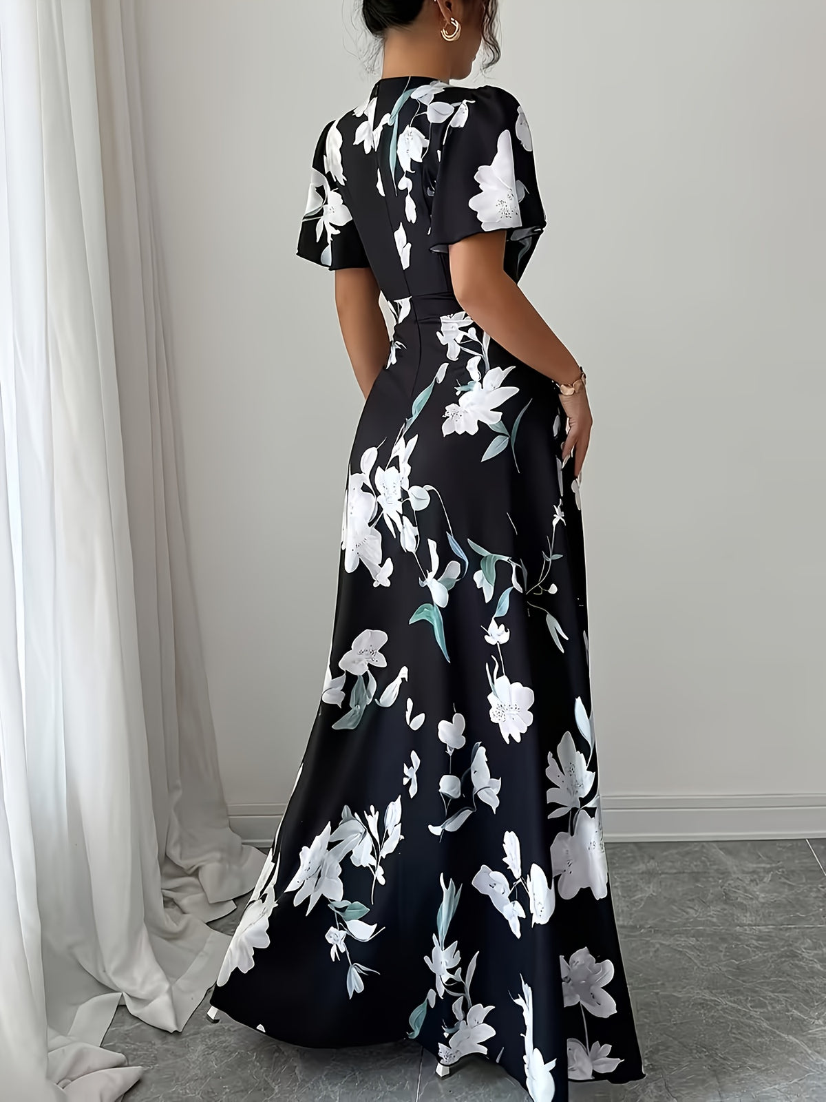 Women'S Elegant Printed Dress - Black