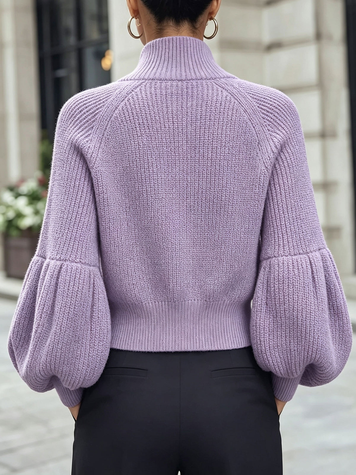 New Autumn/Winter 2026 Commuter Style Stand Collar Zipper Short Cardigan - Violet