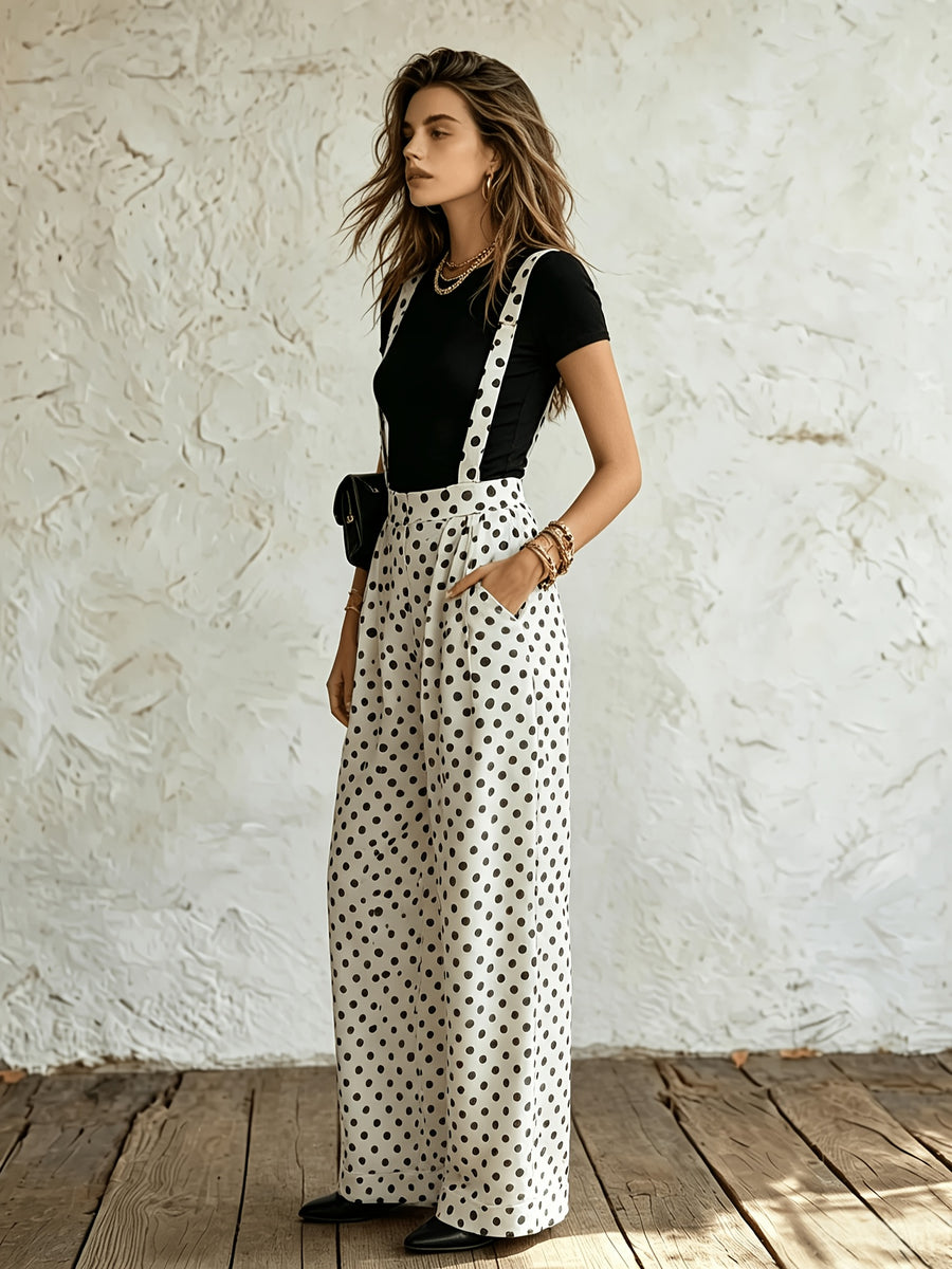 Women's Polka Dot Vacation Style Elegant Casual Overalls Pants - Mixed colors