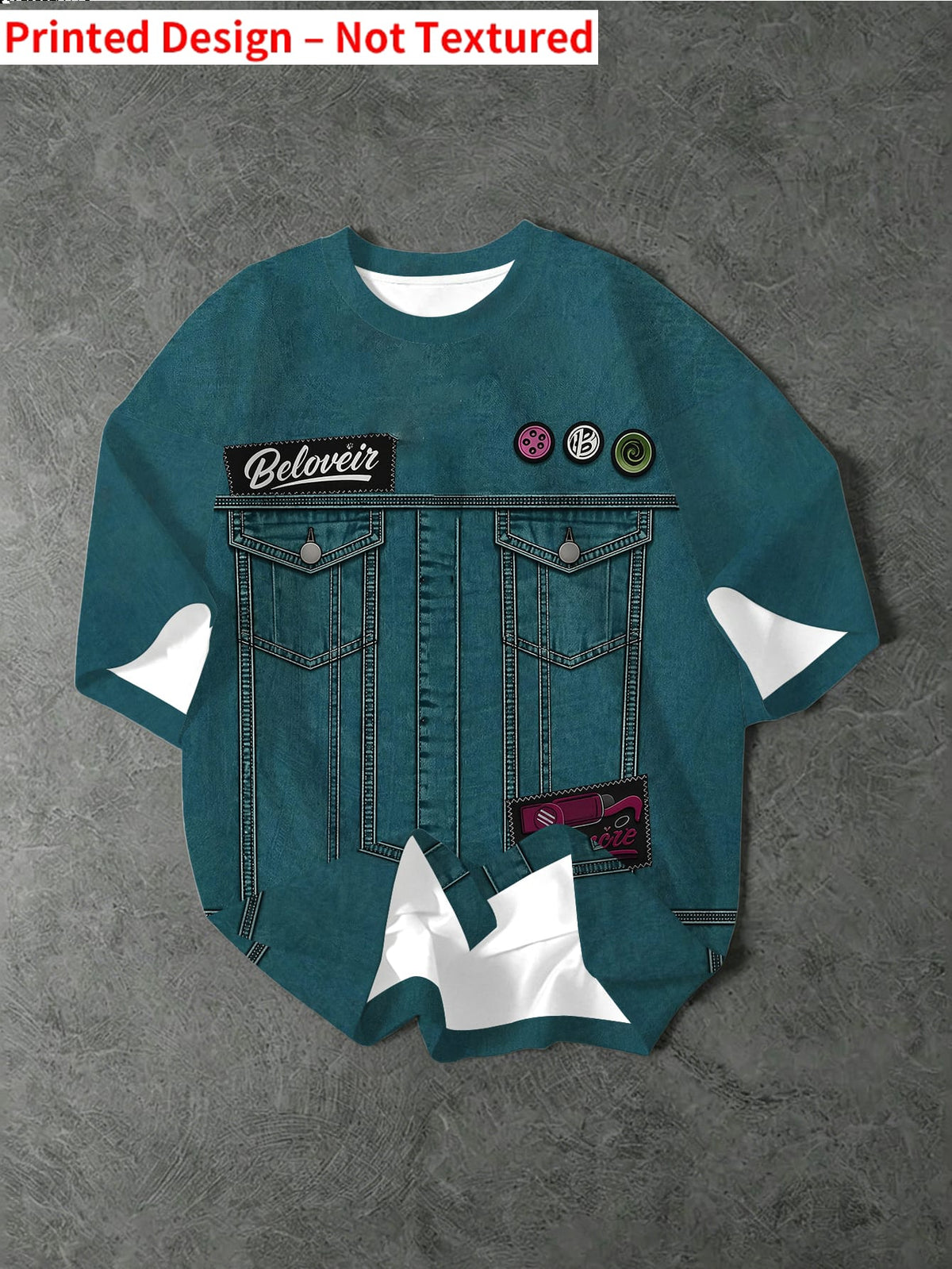 [New Arrival] Summer Men'S Short Sleeve T-Shirt Imitation Faux Denim Loose All-Match Round Neck Top Trendy Casual Half Sleeve Base Layer - Mixed colors