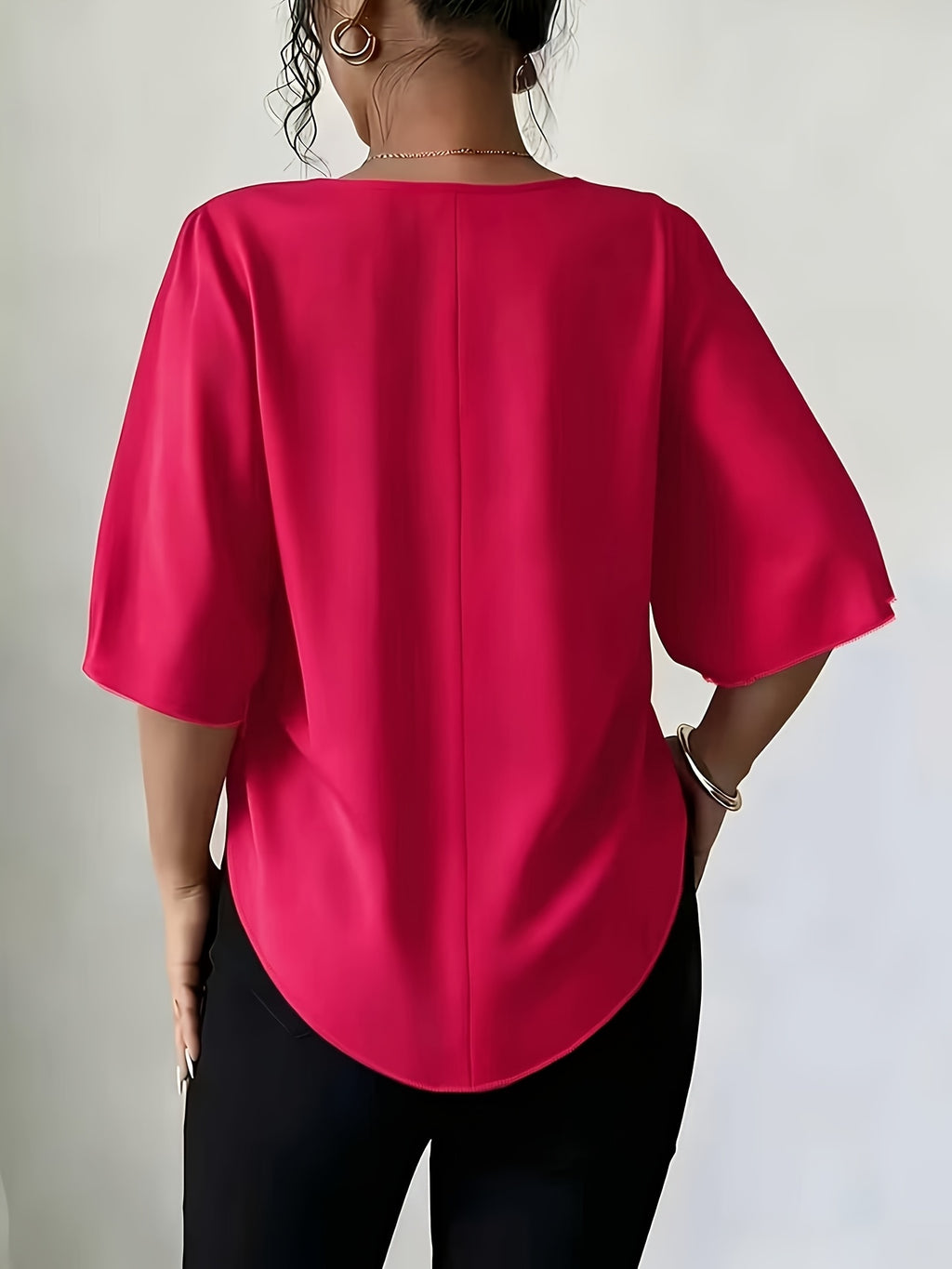 Women's Versatile Solid Color Shirt for Daily Commuting - The color of rouge