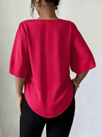Women's Versatile Solid Color Shirt for Daily Commuting - The color of rouge