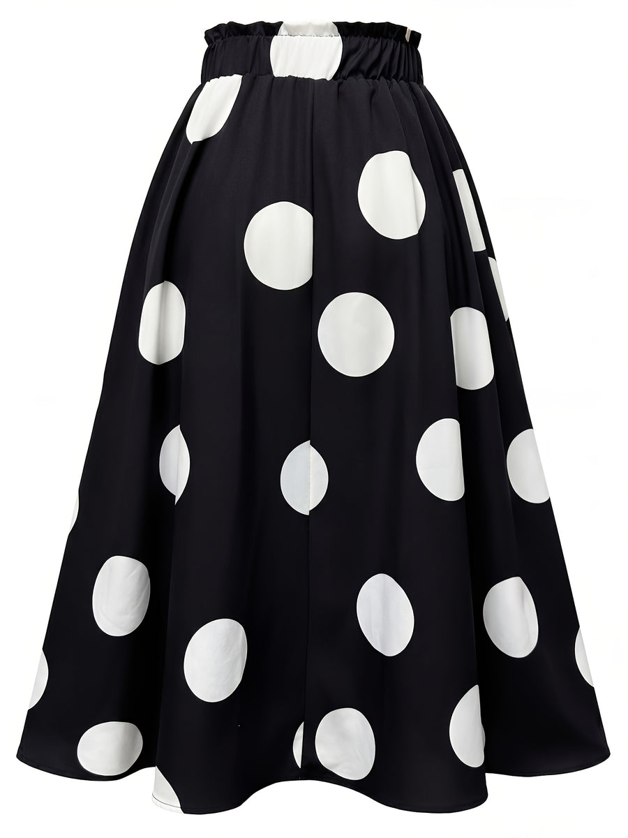 Hot Women's Trendy Fashion Color Block Casual Printed Waist-Tie Bow Elegant Versatile Commuter Style A-Line Skirt - White