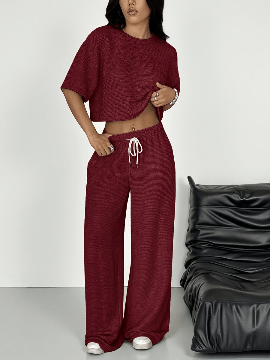 Women'S Spring/Summer Fashion T-Shirt And Pants 2pcs Set - Red