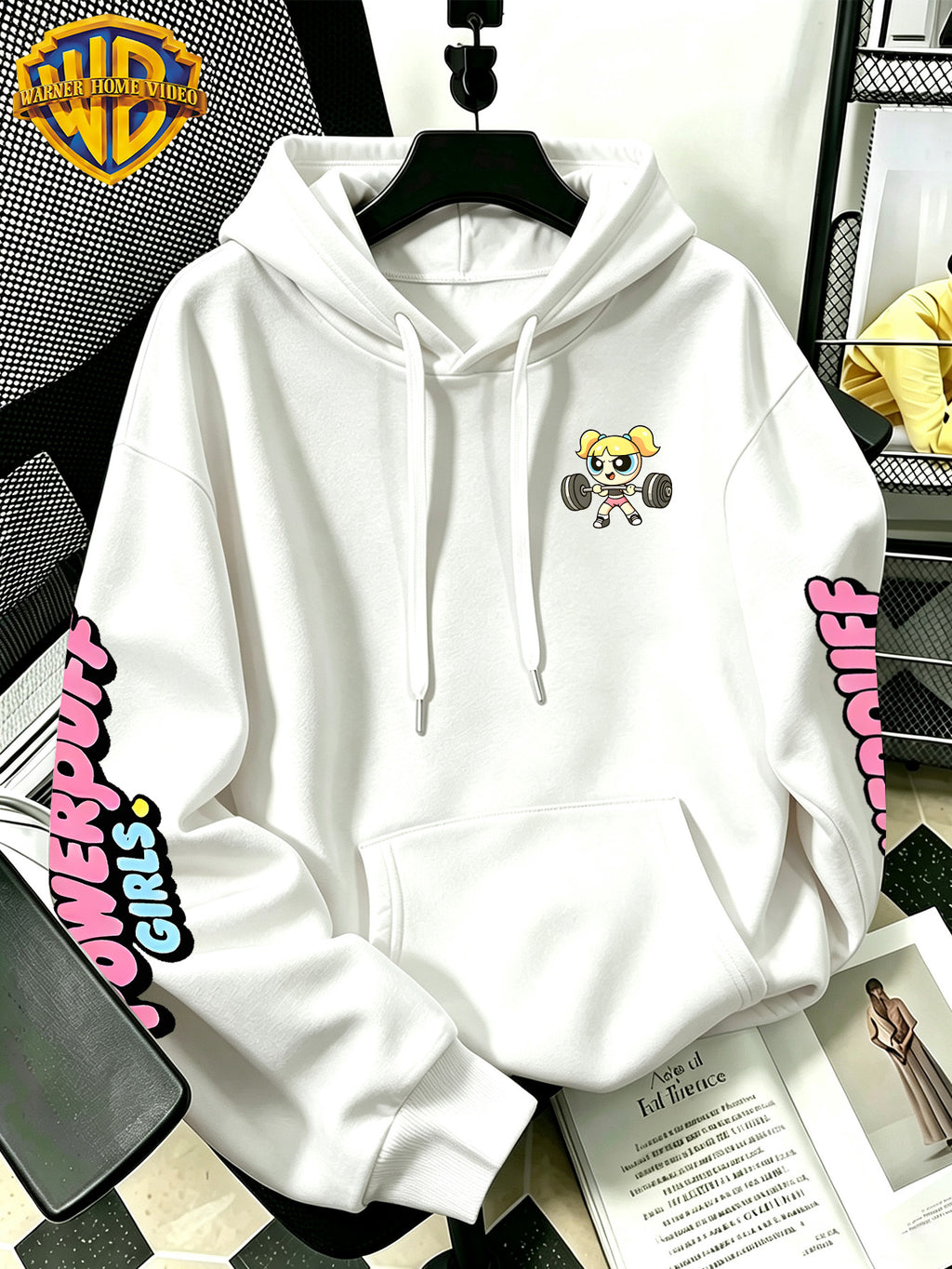 Warner Bros Official Dumbbell Bubble Cartoon Print Hoodie - Men's Fashion Hoodie with Adjustable Drawstring, Loose and Comfortable Sweatshirt, Suitable for Daily and Outdoor Sports Wear, the Perfect Choice for Warmth in Autumn and Winter! Sizes - White