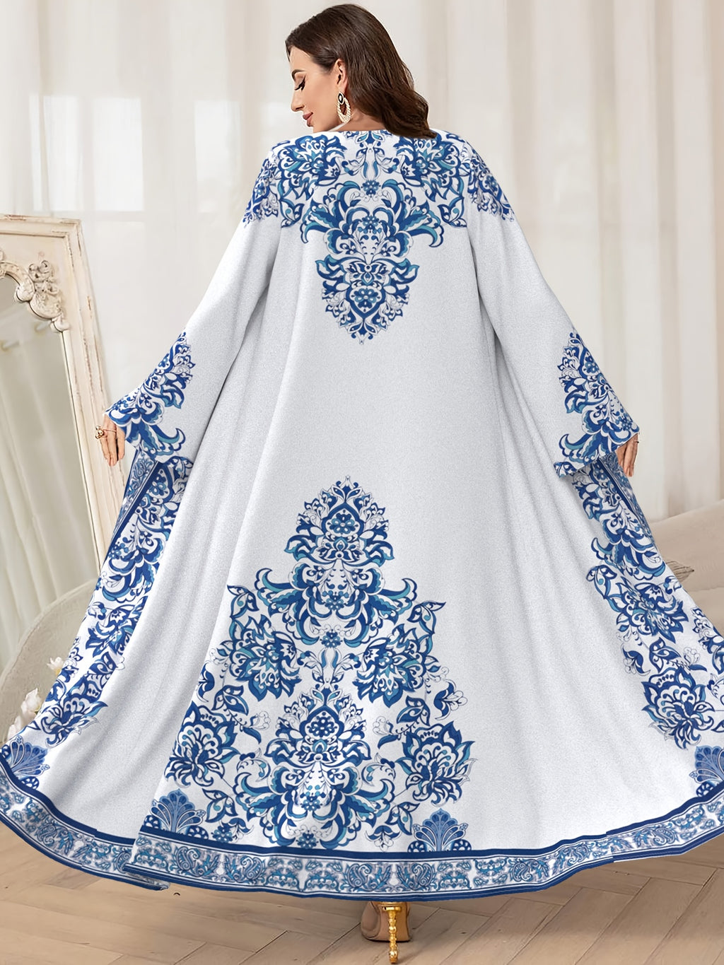 Middle East Dubai Muslim Abaya Robe Women'S Fashion Floral Print Loose Long Cardigan Elegant Outerwear - Mixed colors