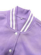 Women'S Fleece Baseball Jacket with Street-Style Letter A Print, Featuring Snap Buttons, Perfect for Casual Outdoor Sports in Autumn And Winter, Suitable for Everyday Wear - Light Purple