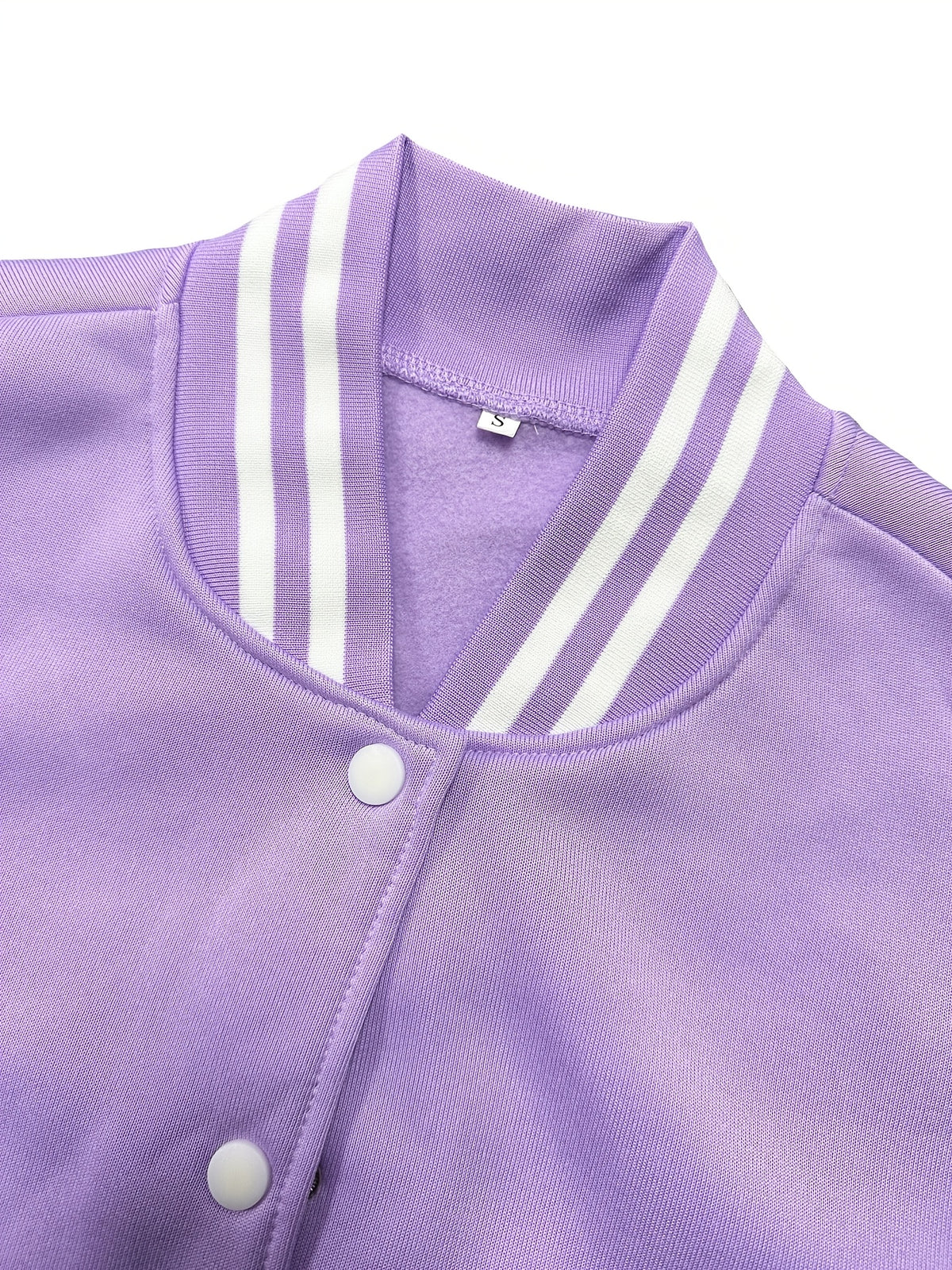 Women'S Fleece Baseball Jacket with Street-Style Letter A Print, Featuring Snap Buttons, Perfect for Casual Outdoor Sports in Autumn And Winter, Suitable for Everyday Wear - Light Purple