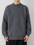 [Wading Whale OBM] 1pc Autumn Winter New Men'S Knit Cardigan, Old Money Style Textured Solid Color Round Neck Zipper Front Long Sleeve Sweater Vest Top, Men'S Casual Fashion, Suitable for Autumn And Winter Wear, Fits Daily Commute, Office Casual - Dark Gray