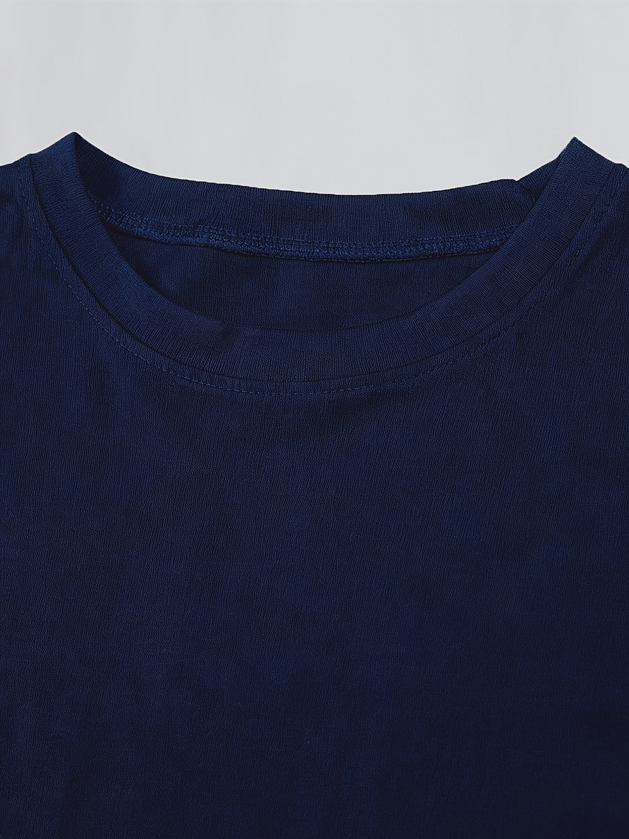Summer Elegant Women's Pure Short-sleeve Dress, Y Casual Style, Clover Stripe Print Short-sleeve Top. 100% Round-neck Short-sleeve T-shirt, Machine Washable, Comfortable and Versatile. Breathable, Skin-friendly, Easy to Care for, Soft and Smooth. - Navy Color