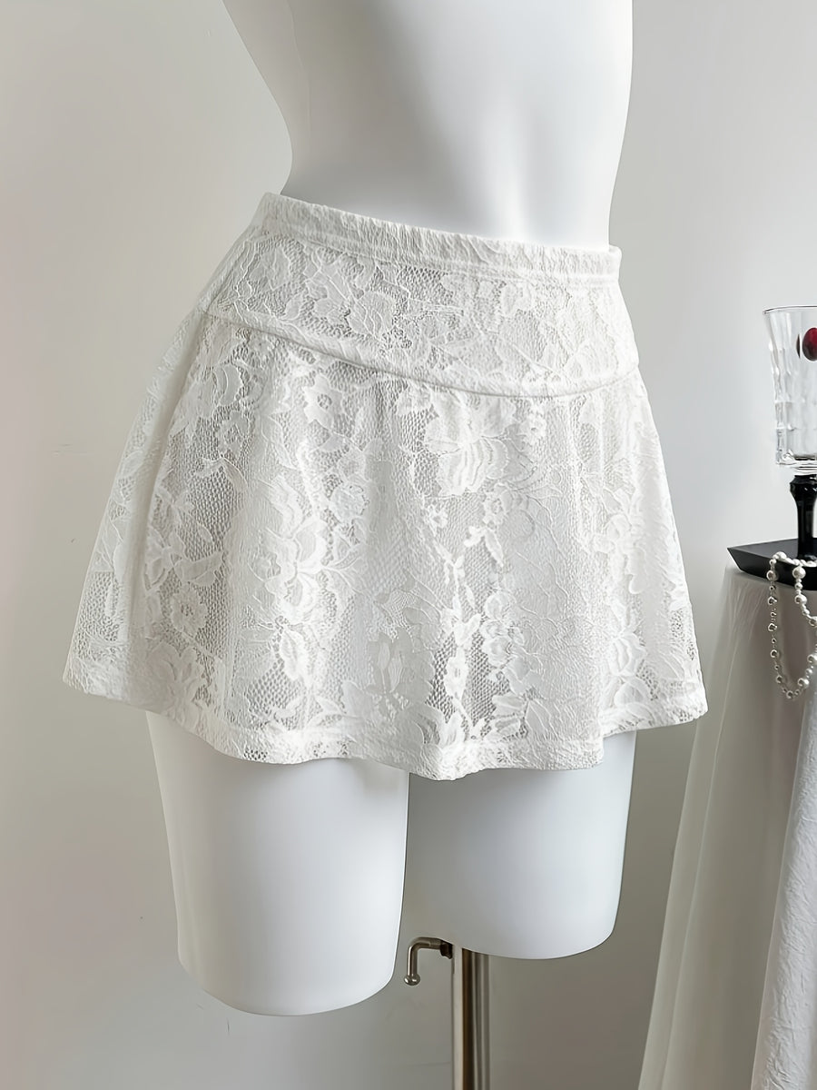 Women'S Sexy Nightclub Sheer Lace Mini Skirt, Valentine'S Day Gift "Circle Direction" - White