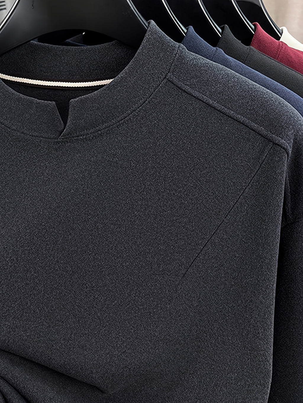 Men'S Small V-Neck Corduroy Long Sleeve Base Layer, Light Luxury Business Casual Warm Inner Wear, Featuring Chinese Small Open Collar Design, Suitable for Autumn/Winter Layering And Daily Commute - SINBOS - Advanced Gray
