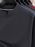 Men'S Small V-Neck Corduroy Long Sleeve Base Layer, Light Luxury Business Casual Warm Inner Wear, Featuring Chinese Small Open Collar Design, Suitable for Autumn/Winter Layering And Daily Commute - SINBOS - Advanced Gray