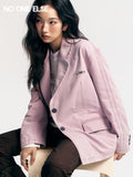 NO ONE ELSE Letter Print Blazer for Women, 2026 Spring New Arrival, Loose Fit Long Sleeve Casual Suit Jacket - gray pink