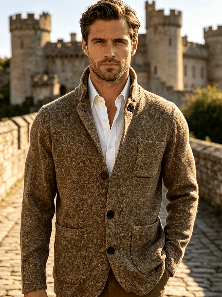 Early Autumn British Vintage Gentleman Style Men's Sweater Cardigan Coat, Suitable for Commuting, Daily Outings, and Parties - Khaki