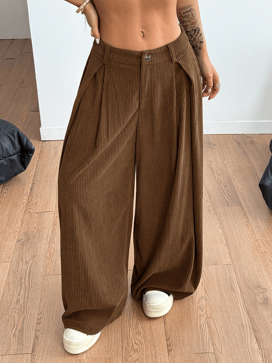 Women'S Fashion Casual Wide Leg Pants - Coffee Color