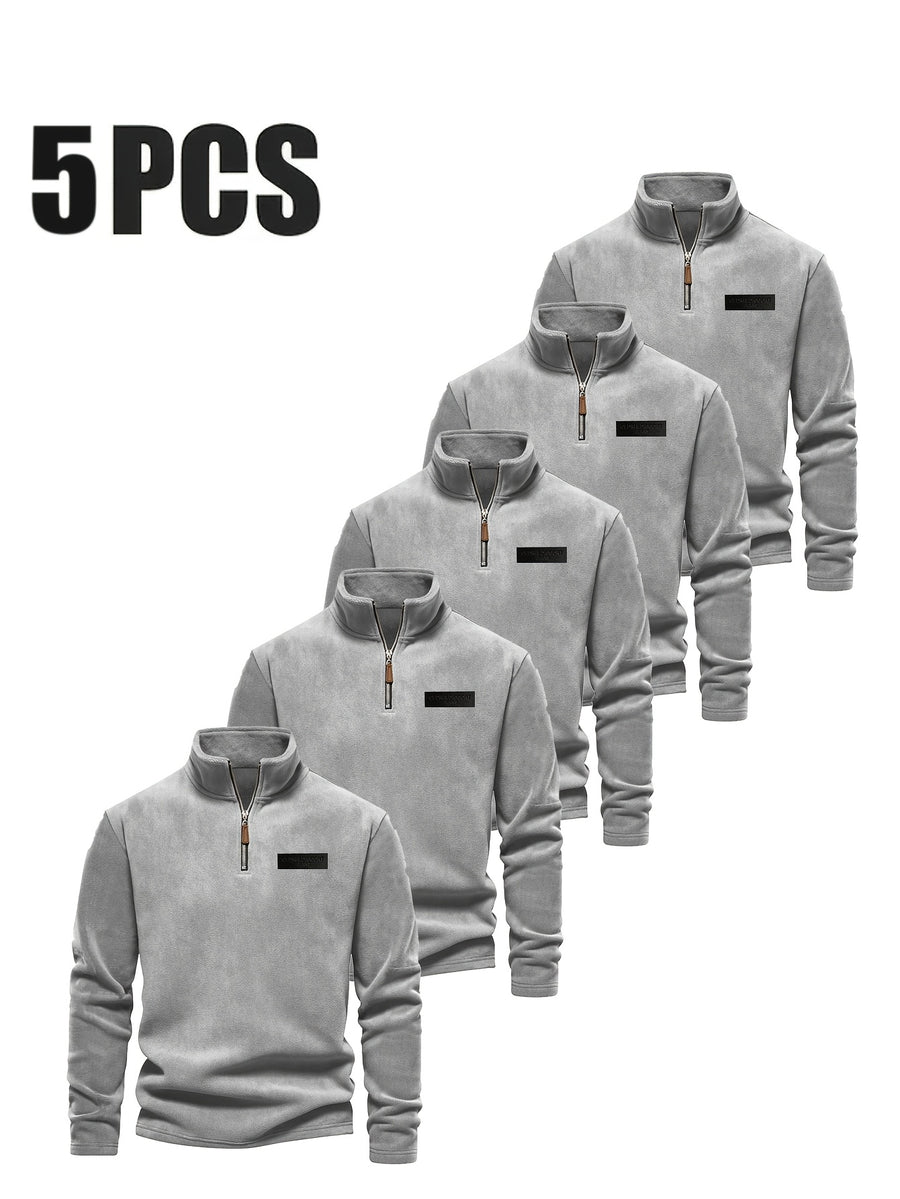 Men'S Winter Base Layer Outer Wear Comfortable Fleece Warm Stand-Up Collar Long Sleeve Sweatshirt 5pcs Set - Gray + Grey + Grey + Grey + Grey
