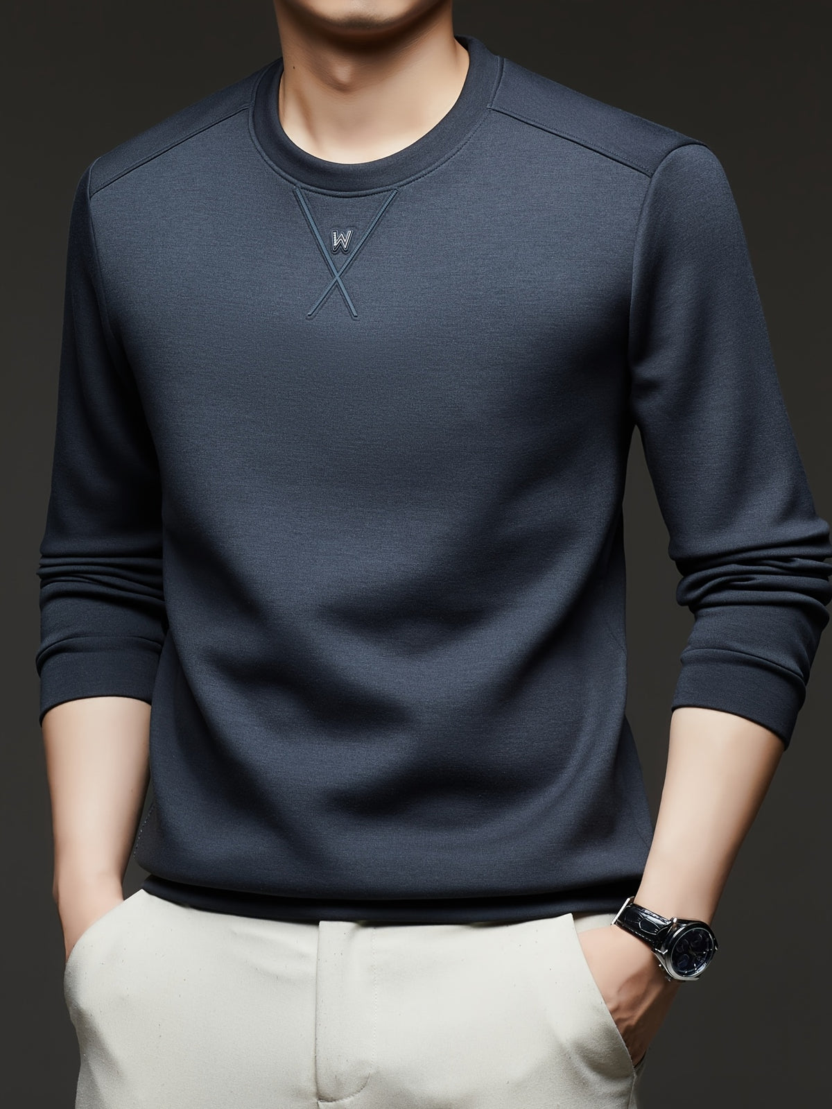 [Xingfan] 2026 Summer Men'S Long Sleeve T-Shirt Solid Round Neck Athletic Base Layer Sweatshirt - Dark Gray